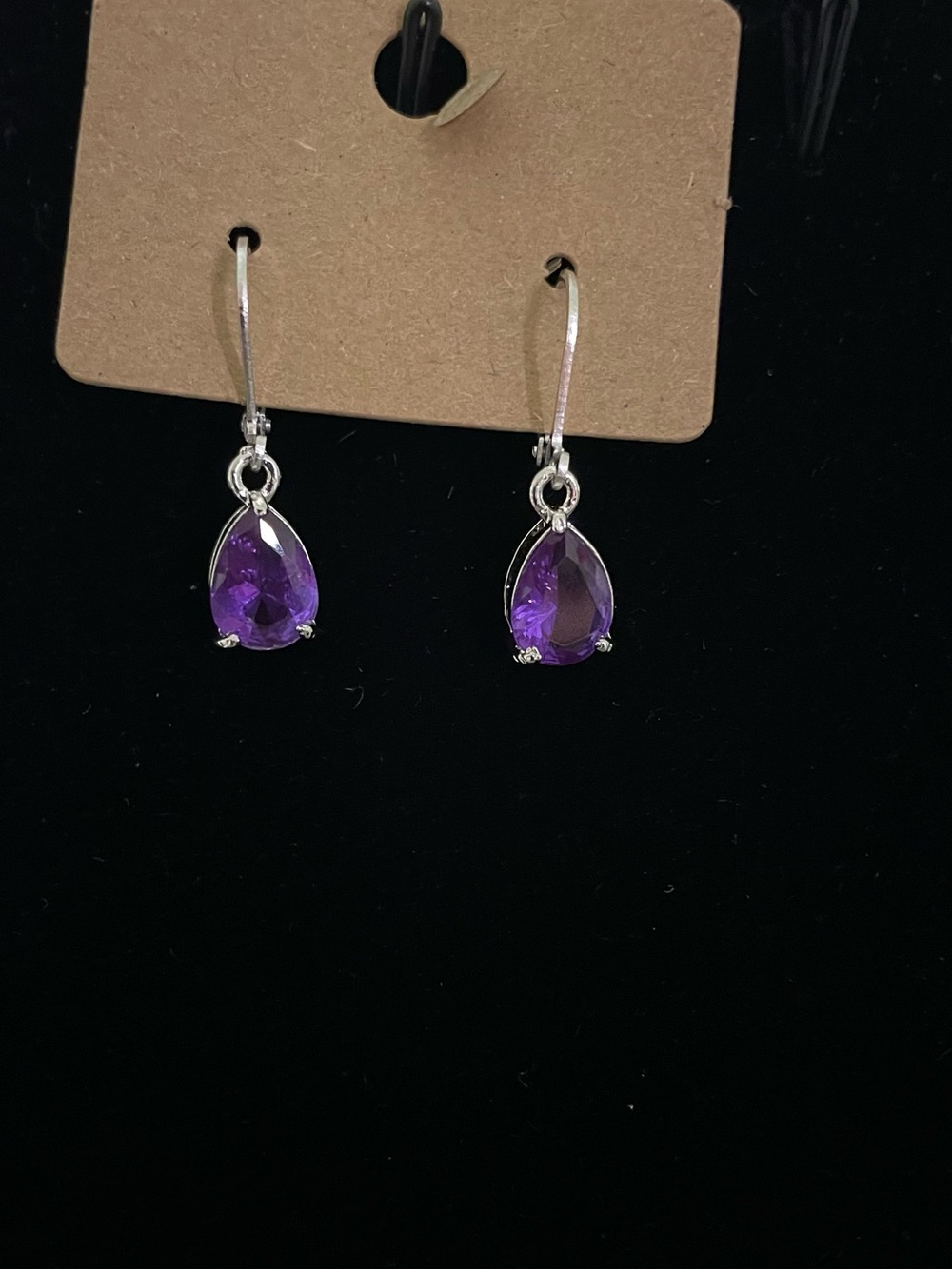 Stainless steel Teardrop Amethyst Stone Hoop Earrings